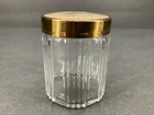 Lot Of 2 Vintage Clear Glass Art Deco Design Powder   Vanity Jars W floral Lids