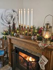 Traditional Turned Wooden 5-arm Taper Candelabra Brown W  Gold Metal Cups 10in