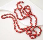 Coral-red Czech Glass Bohemian Oval Beads Long Deco Flapper Vtg 44  Necklace 