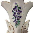 Victorian Fan Spill Porcelain Vase Purple Floral Antique Flowers Handpainted Vtg