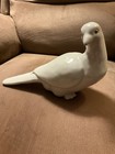 Large Pair Of Shiny White Finish Ceramic Doves Or Pigeons