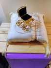 Gold Tone Royal Carriage Ring Holder White Pillow Wedding Engagement 10  X 7  