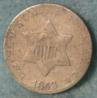 1853 Type 1 Three Cent Silver   Old Us Coin  603