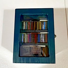 1 12 Scale Dark Blue Miniature Bookcase With Glass Door And Tiny Books  New