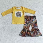 Fall Pumpkin Design Baby Girls Toddler Bell Bottom Pants Boutique Outfit