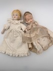 Lot Of 2 Vintage Style Girl Dolls Blonde Hair Cream Lace Dresses Bonnet Shoes