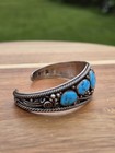 Sterling Silver Native American Coral And Turquoise Cuff Bracelet 