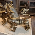 Vintage Pair Of Heavy Brass Samurai Foo Dogs - Very Large And Heavy