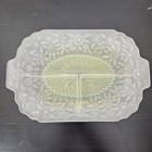 Vintage Festive Flower Divided Relish Tray Frosted Glass Floral Etched 11x7