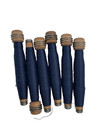 Vintage Dark Blue Wrapped Bobbins  Textile Spools  Industrial Decor - Lot Of 6