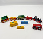 Brio Sweden Wooden Train Parts Mixed Lot - 5 Train Car 3 Cargo  1 Automobile Vtg