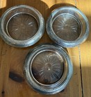 Vintage 50 s Lot Of 3 Sterling Silver Rimmed Pressed Center Star Glass Coasters