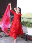 Women Bollywood Rayon Kurta Pant Dupatta Set Indian Party Wear Tunic Kurti Dress