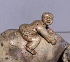Qing Chinese Soapstone Carving Boy Water Buffalo Statue Carved Wood Stand Signed
