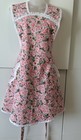 Handmade Bib Apron  Spring Peach Blossoms Pink On Gray Waist 38     Retro Vintage