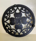 Vintage Cast Iron Footed Trivet Four Leaf Clover Black Brown Round 7  