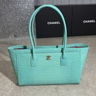 Women s Elegant Turquoise Croc Leather Tote Bag With Red Lining