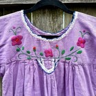 Vtg Authentic Handmade Mexican Purple Floral Embroidered Peasant Blouse Sz Sm