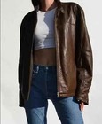 Women   s Vintage Distressed Brown Leather Jacket Oversized Retro Zip