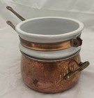 Vtg Copper And Ceramic Double Boiler W brass Handles Made In Portugal  no Lid 
