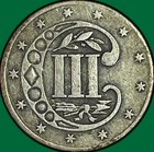 1854 Three Cent Silver Trime Almost Uncirculated Au Coin  Scratch  41649