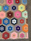 Vintage Polyester Grandmother s Flower Garden Hand Stitched Quilt