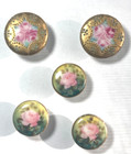 Antique Ceramic Eduardian Collar Buttons  Floral Designs  Set Of 3  Pair Of 2