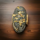 Antique Japanese Fuchi Kashira Set Soten School Samurai Warrior Shakudo Gold Edo