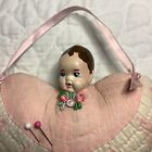 Hanging Heart Pincushion Antique Quilt Bisque Doll Head 5    X 5-1 2   