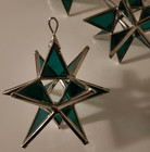 5 Moravian Star Ornament Green Stained Glass 12 Point Suncatcher Silver Emerald