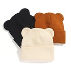 Baby Winter Beanie Hat kids Cute Bear 0-6 Months Beige   Caramel   Black 3pcs