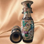 Pair Of Vintage Chinese Warrior Battle Scene Vases   Hand Painted Enamel Ceramic
