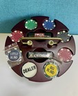 Vintage Wood Poker Chip Carousel Rotating Caddy With 11 5g Clay-composite Chips 