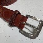 Cole Haan Men s Brown Leather Woven Link Braided Belt Brass Buckle 34 85 1 25   