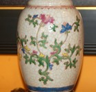 Vintage Chinese Lamp Famille Rose Verte Floral Porcelain Vase Crackle Wood 