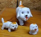 Vintage Mcm 1950 s Porcelain 3 Piece Set Anthropomorphic Mother   Puppies Japan