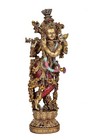 Brass Krishna Statue Handcrafted Religious Idol Figurine Hindu God Sculpture 14 