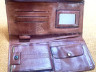 Vtg  Rich Leather Long Wallet Handmade Mirror Photo Sleeves Coin Pen Card Areas