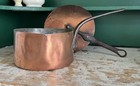 Antique Copper Cooking Pot With Lid Pour Spout Forged Handle Patina