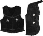 Youth Kids Size Leather Chaps   Vest Set W  Fringe Silver Conchos Brown Or Black