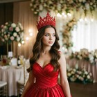 13cm Tall Large Red Crystal Beads Tiara Crown Wedding Queen Princess  For Women