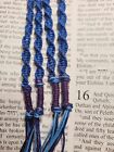 Hemp Tzitzits Set Of 4  light Blue  Blue  Royal Purple  With Beads   Clips Yhwh