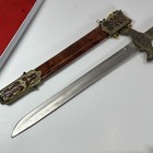 Vintage Chinese Dragons 11 In Medieval Brass Dagger Sword Blade Metal Sheath Red