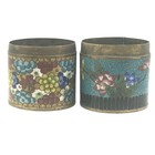 Pair Of Antique Cloissone Enamel On Brass Floral Jars No Lids 19th Century