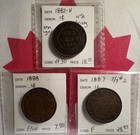 3 Different Canada Large Cents Lot E  All 1880 s  Better Up To Vf  W  Varieties