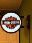 Harley-davidson Bar   Shield Wall-mount Round Lighted Sign Orange black white