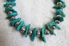Navajo Indian Kingman Turquoise Nuggets   Sterling Silver Bench Beads Necklace