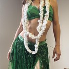 Green Two-piece Hula Skirt And Top Set With White Lei