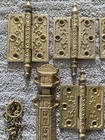 Antique Victorian Eastlake Spring Loaded Door Bolt Lock Set   Hinges Chain