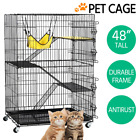 48  Folding Metal Pet Cat Kennel Cage Crate Playpen W  Free Hammock Bed Black